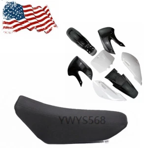 BLACK Plastic Fender + Seat For KAWASAKI KLX110 KX65 DRZ 110 Atomik Thumpstar - Picture 1 of 9