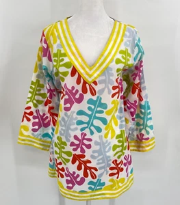 Gretchen Scott V-Ausschnitt 3/4 Arm Baumwolle Tunika Top Damen XL Abstrakt Tragbar Kunst - Bild 1 von 16
