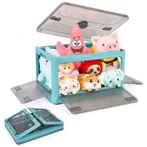 Caja de almacenamiento plegable apilable de 5 puertas con ruedas extraíbles, tamaño mediano 30L, azul - Imagen 1 de 9