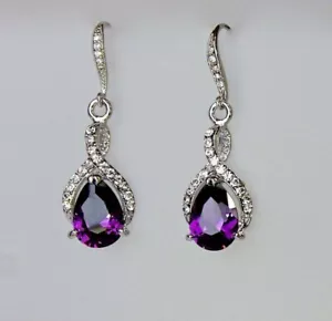 2,00 ct Amethyst-Ohrhänger & Ohrhänger im Birnenschliff Damen 14 kt Weißgold-Finish - Bild 1 von 6