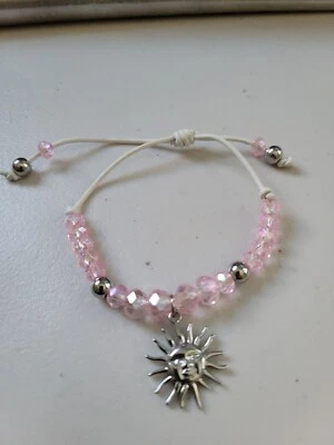 Pale Pink Crystal Beaded Sun Pendant Stainless Steel Bracelet Hello Sunshine - Изображение 1 из 4