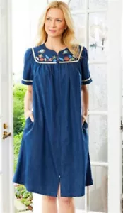 NWT Go Softly M Kaftan Denim Sea Life Beach Embroidered Patio Dress 124593 - Picture 1 of 5