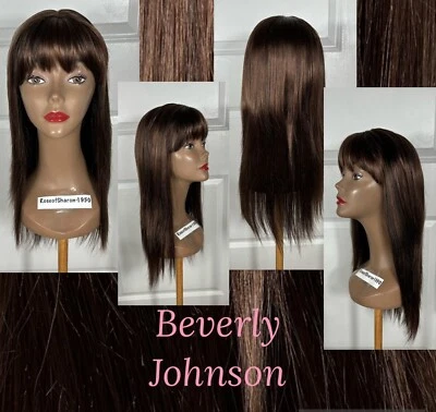 "Peluca sintética Beverly Johnson 24"" larga flequillo marrón dorado rubio Hilites buena condición V-2" Foto 1 de 4