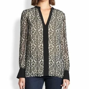 TORY BURCH Jessica Paisley Black Trim Silk Tunic Blouse Size 0 (XS) - Picture 1 of 6