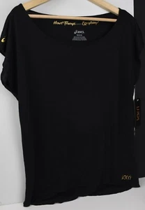 MED BLACK WOMENS ASICS TRAINING TOP Women's GYM EJERCISIO NEGRA HEART TRUMPS NWT - Picture 1 of 8
