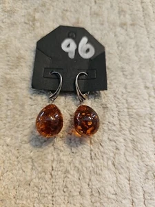 Vintage Pair Of Natural Baltic Amber Cognac Dangle Tear Shape Earrings - Picture 1 of 3