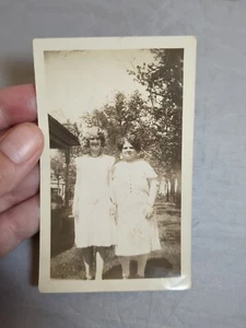 Vintage 1920s Found Photo 2 Pretty Women In Dresses 2.75" x 4.5" Black White - Picture 1 of 4