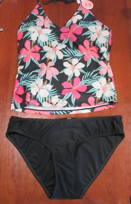 NWT Bobbie Brooks Floral 2 Piece Tankini Bikini Womens L Removeable Pads 33896 - Image 1 of 4