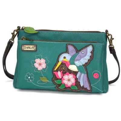 Nuevo Bolso Bandolera Chala Deluxe Vegano COLIBRÍ-A Pájaro Azul Turquesa RFID Regalo Foto 1 de 4