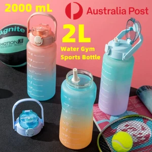 2L Sports Water Bottle Straw Cup Motivational Drink Flask With Time Markings Gym - Picture 1 of 14