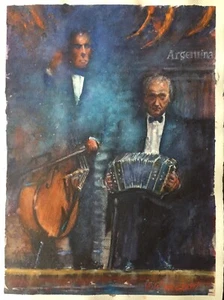 Watercolor Original Painting Tango Argentino 11" x 15" NOT A PRINT - Picture 1 of 7