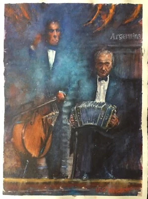 Acuarela Pintura Original Tango Argentino 11" x 15" NO ES UNA IMPRESIÓN Foto 1 de 4