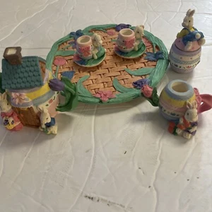 Mini juego de fiesta de té de conejito de Pascua vintage CC - Imagen 1 de 5