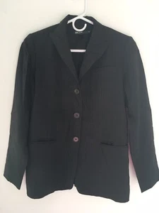 DKNY Womens 2P XS S Gray Stripe Collared Button Lined Wool Blend Blazer Jacket - Picture 1 of 11