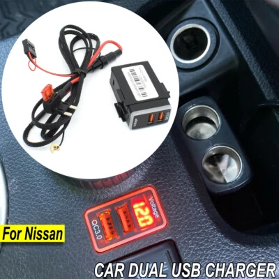 Cargador de fuente de alimentación de teléfono USB 12V doble LED QC3.0 para voltímetro digital Nissan Foto 1 de 4