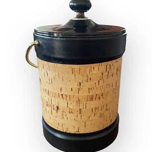 60s Kraftware Cork MCM Ice Bucket Insulated Brass Handle Faux Leather Tiki Bar - Picture 1 of 3