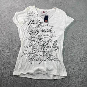 Harley Davidson T-Shirt Women's 2XL Script Logo Graphic White Short Sleeve NWT - Picture 1 of 12
