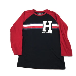 Tommy Hilfiger Shirt Youth XL (20) Black Red Graphic Tee Long Sleeves Boys - Picture 1 of 8