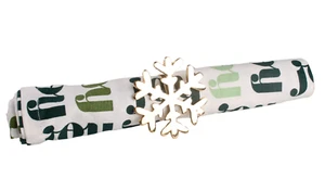 Aman Imports Set Di 4 Portatovaglioli A Forma Di Fiocco Di Neve Color Oro Natale - Foto 1 di 7