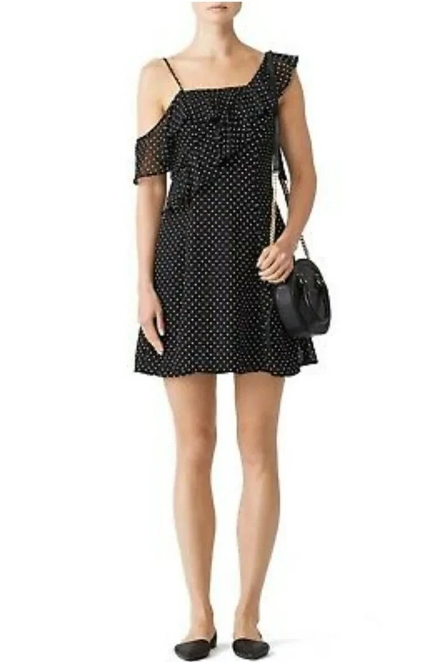 Vestido Bailey 44 California Dreamer Hombro Frío Lunares Volantes Borde Negro 4 Foto 1 de 4