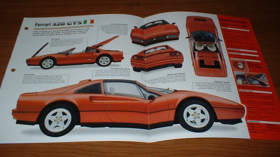 1986 FERRARI 328 GTS SPEC SHEET BROCHURE POSTER PRINT PHOTO INFO 86 85 87 89 88 - Image 1 of 1