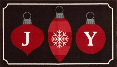 Alfombra de cocina impresa (17x27") 3 ADORNOS DE ÁRBOL DE NAVIDAD, BOMBILLAS DE ALEGRÍA EN DK. MARRÓN, OW Foto 1 de 4