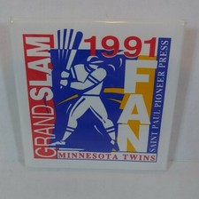 Vintage 2" 1991 Grand Slam Fan Pinback Button Minnesota Twins Pioneer Press Pin