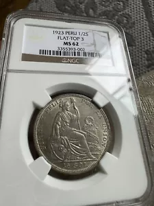 1923 Peru 1/2 Sol NGC MS62 Silver  - Picture 1 of 3