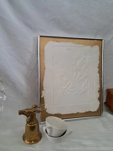 Metal Frame Under Glass Paper Cast, Relief, Golden Background, Studio Made  - Picture 1 of 15