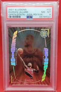 Damian Lillard 2021 Panini Illusions OPTN.DTNTNTN ASIA rojo amarillo #32 PSA 8 - Imagen 1 de 5