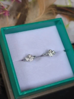 Stainless Celtic 925 3-leaf Clover Luck Hoop Earrings Lab Sapphire Created Set - Image 1 of 4