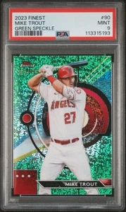 2023 Topps Finest #90 Mike Trout Rare Green Speckle Refractor #/125 Angels PSA 9 - Bild 1 von 3