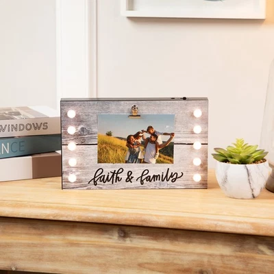 Northlight LED Lighted Faith & Family Picture Frame with Clip - 4" x 6" - Image 1 of 4