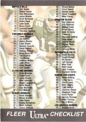 1991 Fleer Ultra - Football Checklist #299  1-150 - Image 1 of 2