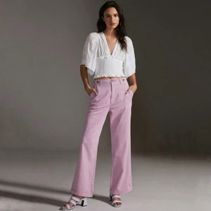 Anthropologie Pilcro Slouchy Chino Pants Wide Leg Cotton Trouser Lilac Pink 32 - Picture 1 of 16