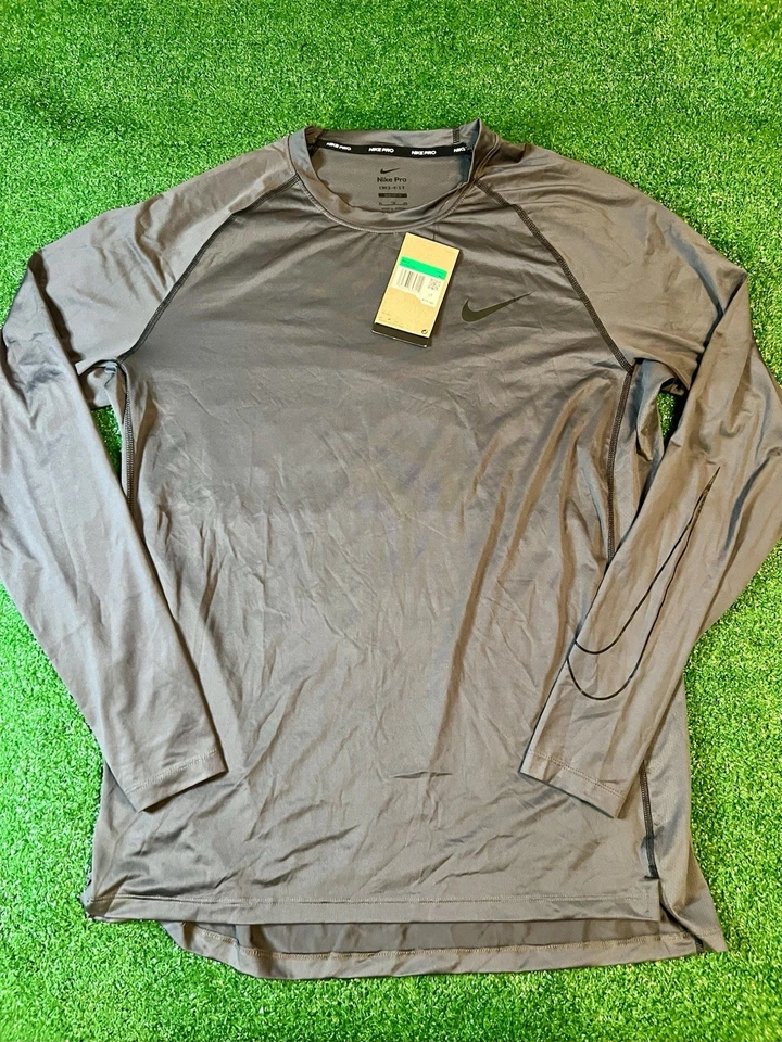 Nike Pro Dri-Fit Slim Fit L/S Gray Training Shirt Mens Small DD1980-068