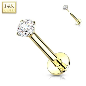 14K Yellow Gold Ear Labret Piercing With Zircon Set In Prongs - Picture 1 of 1