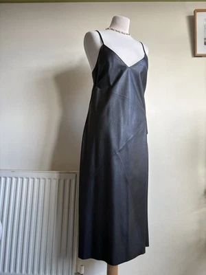 ZARA STUDIO 100% Real Sheep Leather Slip Dress. M-L UK 10 12 Black. Gorgeous! - image 1 of 4