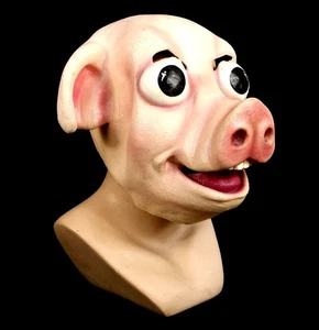 ADULT funny PIG HEAD MASK for Halloween costume, vintage, mascot, party, pink - Picture 1 of 5