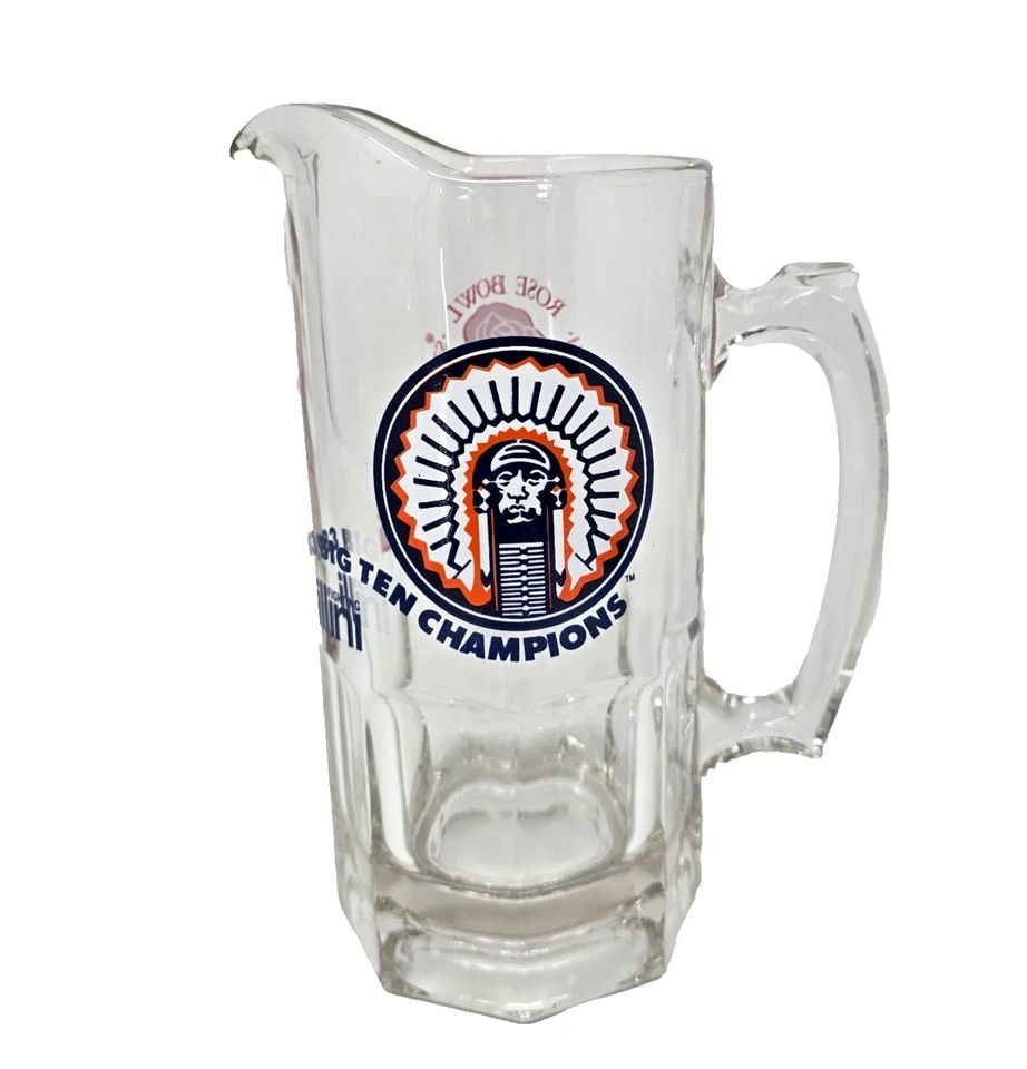 University of Illinois Rose Bowl Big 10 Ten Champions Glass Pitcher Beer Chief - Image 1 of 4