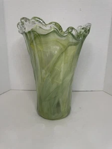 Murano mundgeblasene grüne Lavorazione Arte 11" hohe Glasvase - Bild 1 von 3