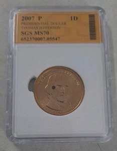 SGS 2007 P MS70 Thomas Jefferson $1 Coin - Picture 1 of 2