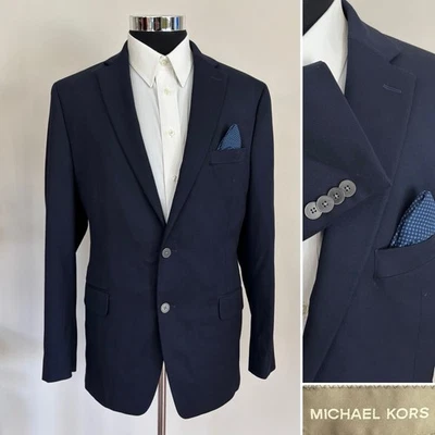 Michael Kors Mens Two-Button Navy Blazer Poly Blend Sport Coat Jacket Size 42L - Image 1 of 4