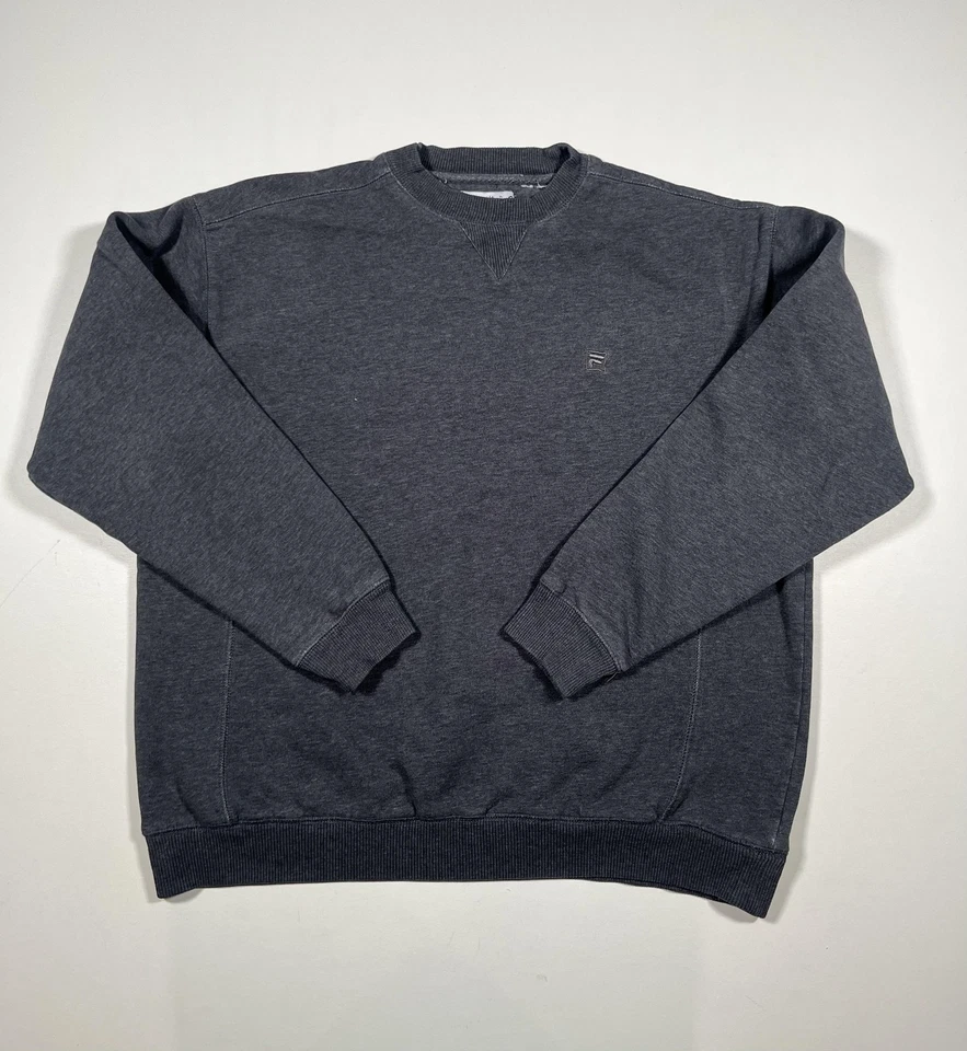 Sudadera Fila Para Hombres XL Gris Carbón Cuello Redondo Forrada de Vellón Pullover Pequeño Logo Foto 1 de 4