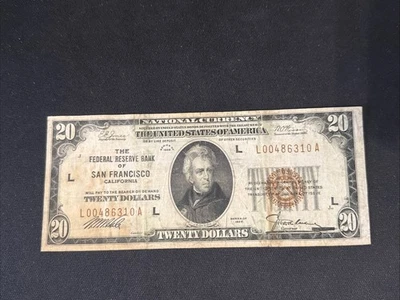 1929 $20 Federal Reserve Banknote, San Francisco, CA Fr#1870-L - Image 1 of 2