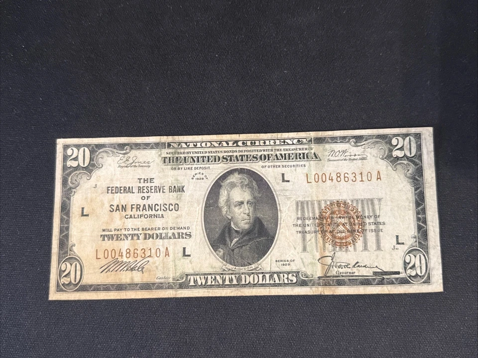 1929 $20 Federal Reserve Banknote, San Francisco, CA Fr#1870-L - Image 1 of 2