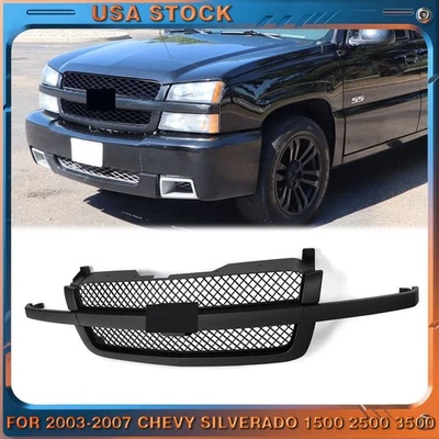 For 2003-2007 Chevrolet Silverado 1500 2500 3500 Matte Black Front Bumper Grille Foto 1 de 4