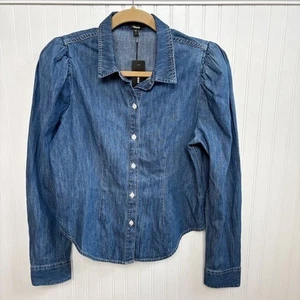 Express Denim Puffärmel Portofino Knopfleiste Hemd Damen Gr. Small NEU - Bild 1 von 8
