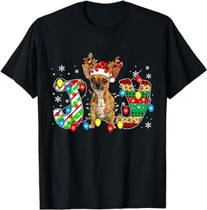 Camiseta Joy Xmas Santa Reno Chihuahua Navidad Luces Amante B2203 - Imagen 1 de 2