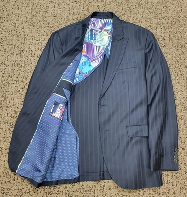 Blazer de Lana Robert Graham WOODHAVEN Hombres 40 R Azul RAYAS Abrigo Deportivo Calce Clásico Foto 1 de 4